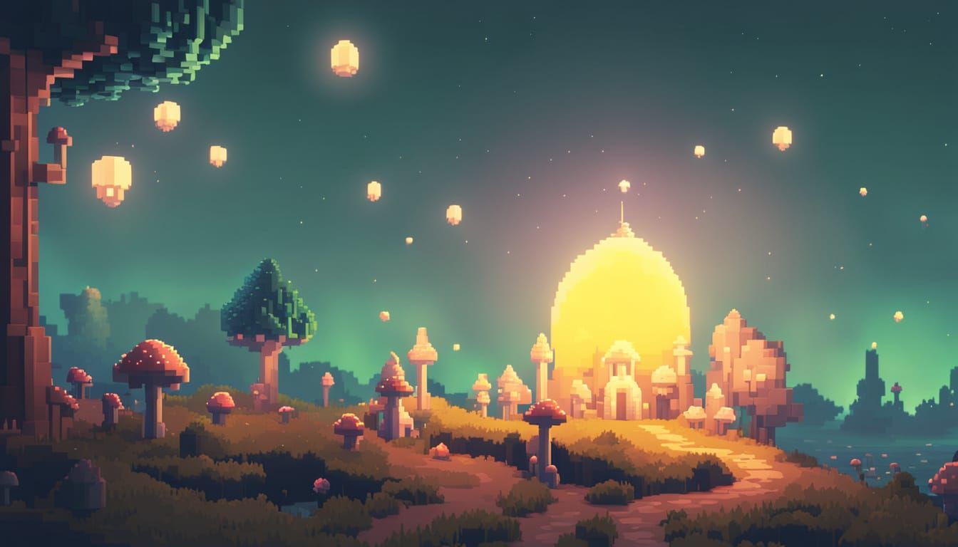 Medieval Mushroom Kingdom in Pixel Art