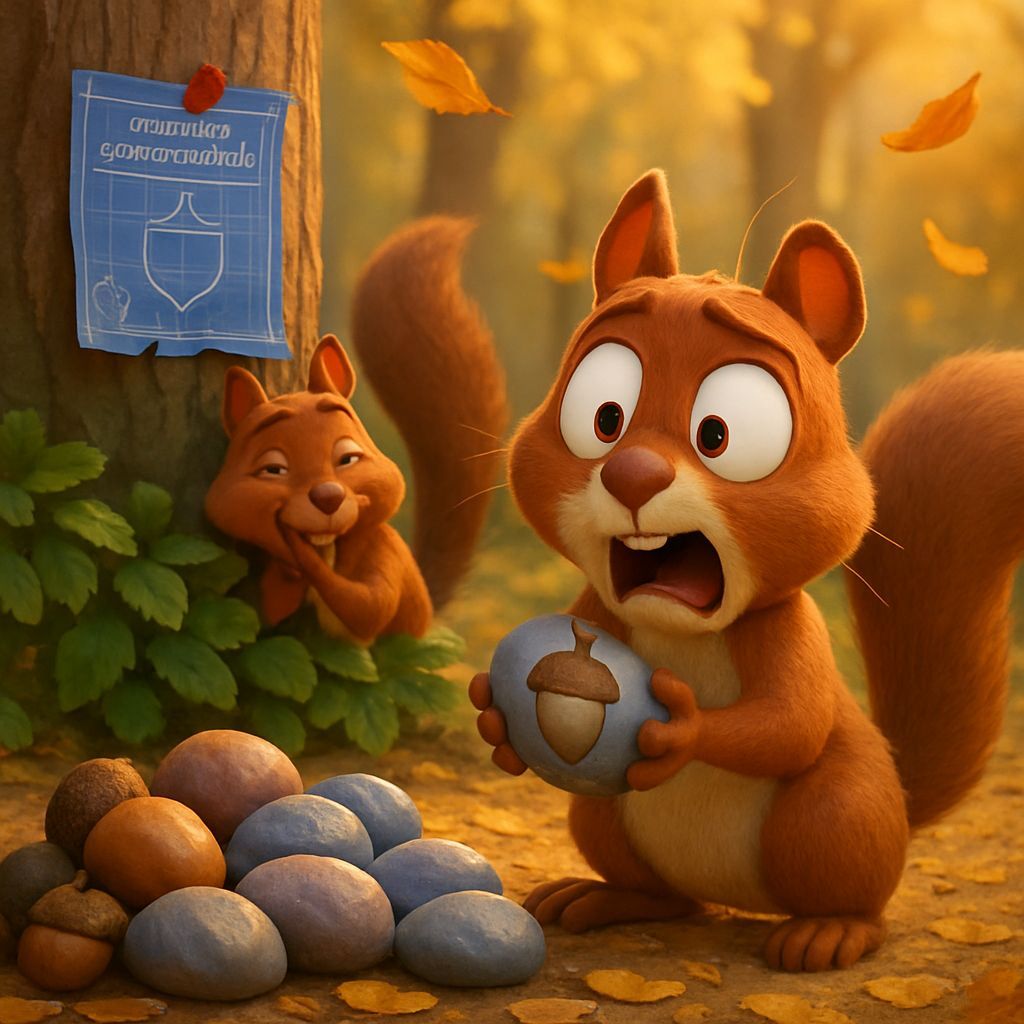 Squirrel Prank with Acorns in Pixar 3D Style