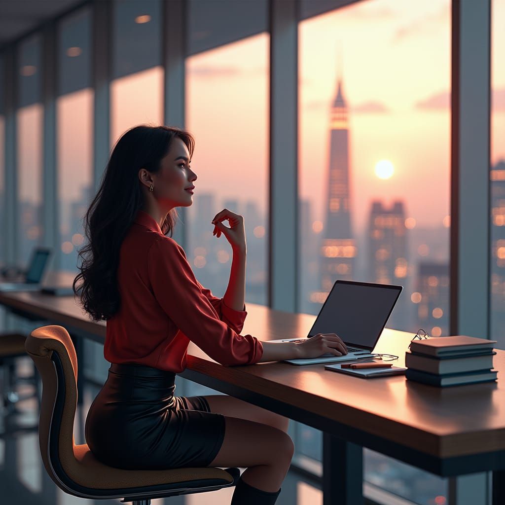 Modern Secretary in a Luxurious City Office Scene
