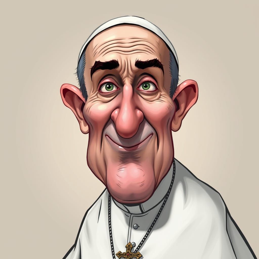 Whimsical Pope Franciscus Caricature Portrait in Quirky Styl...