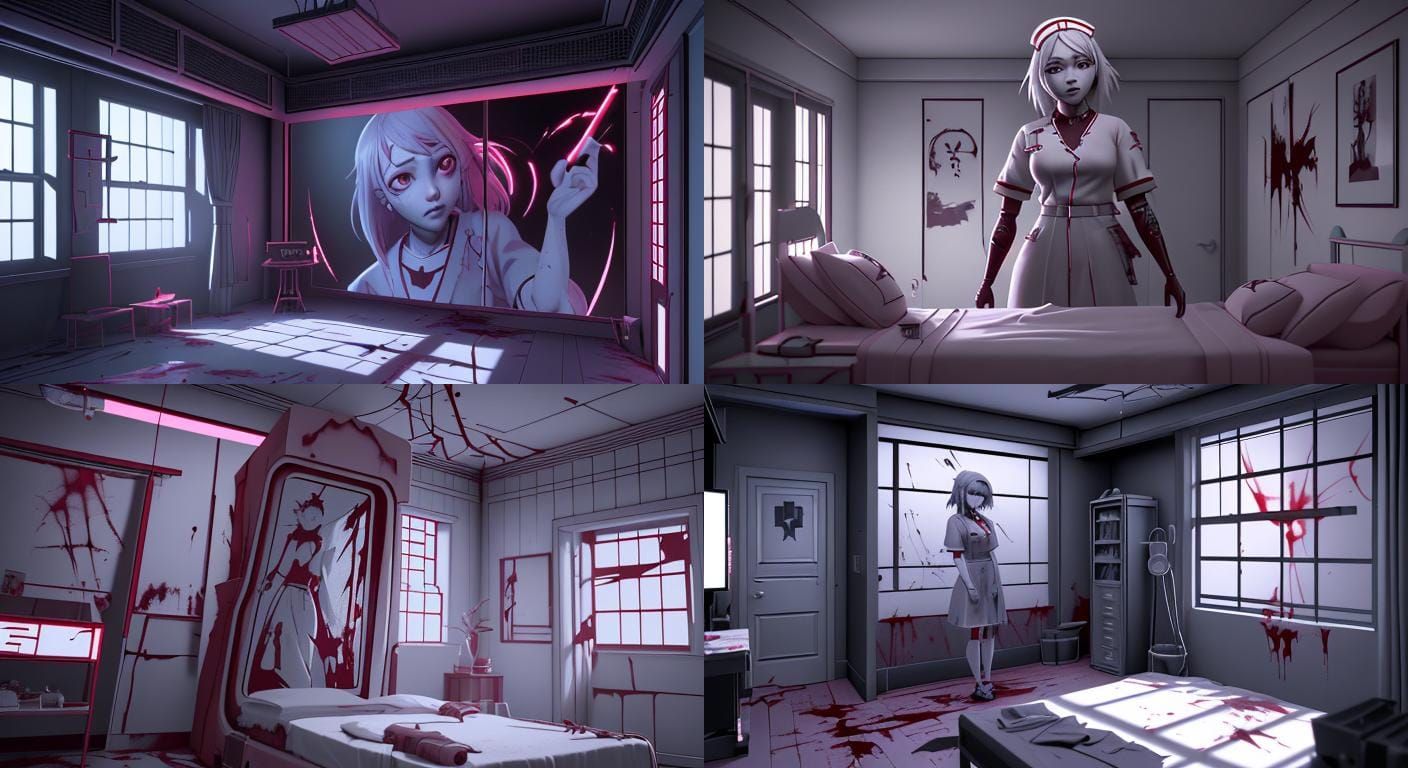 Horror Nurse in Dimm Lit Room, 3D Anime Art