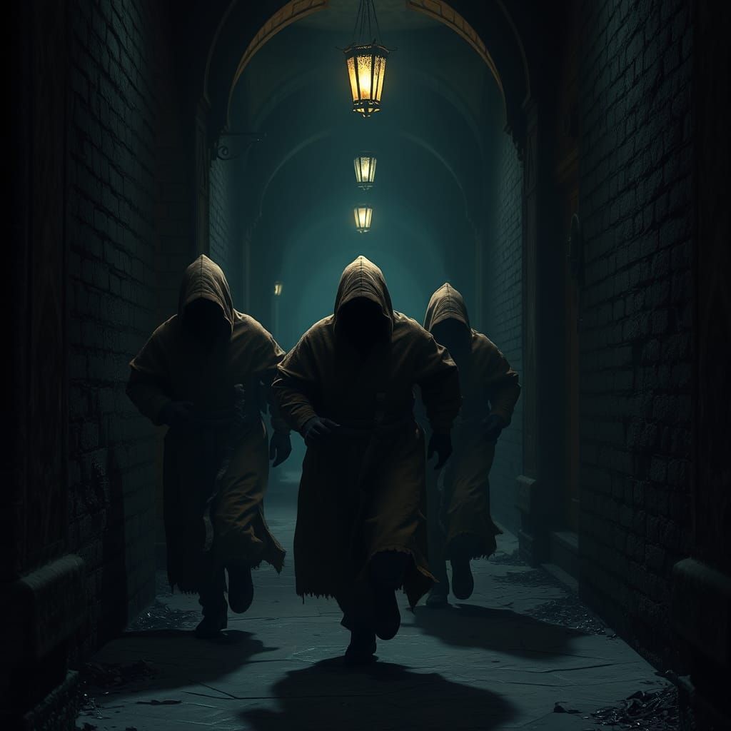 Mysterious Figures in a Dimly Lit Alleyway