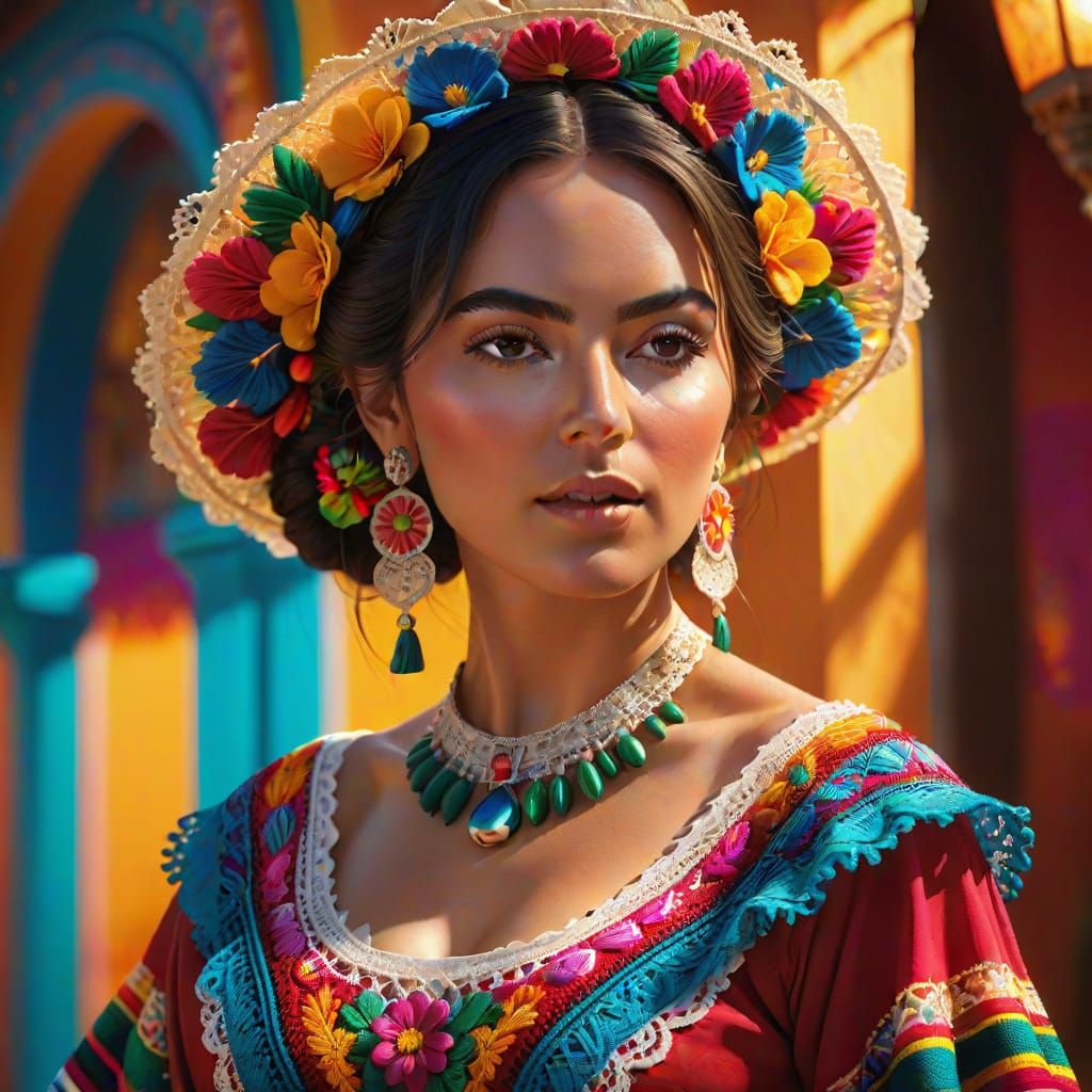 Woman in Traditional Dress in Splash Art Style