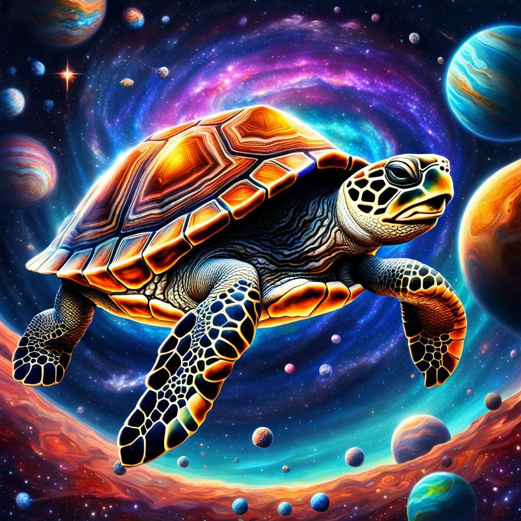 Giant Turtle Navigates a Galaxy, Astral Illustration