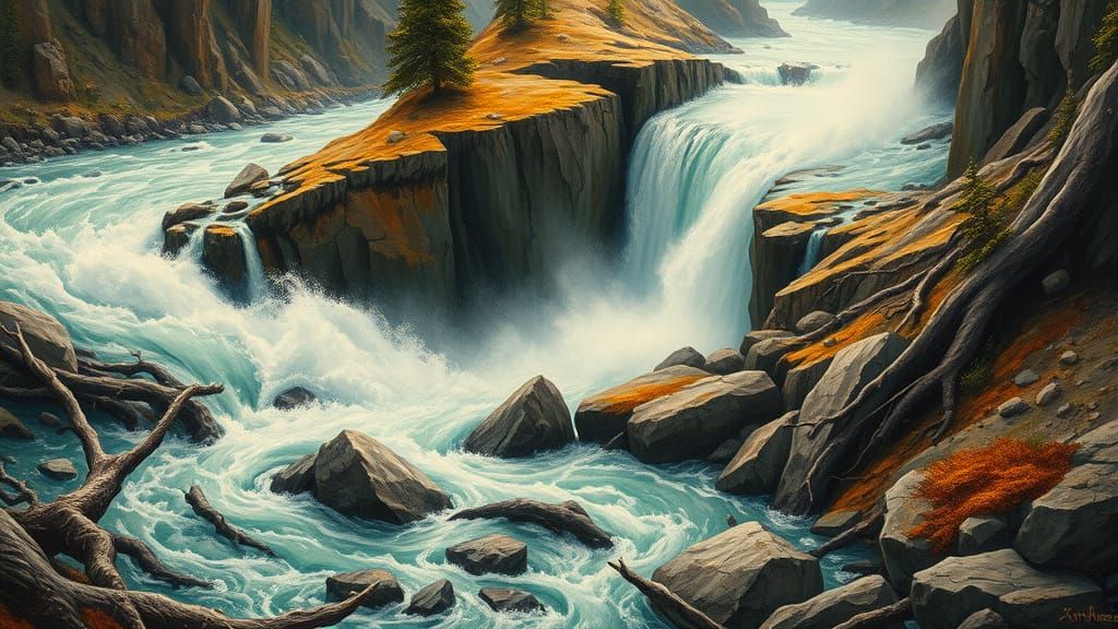 Surreal Mountain Landscape in Impasto Oil Painting Style