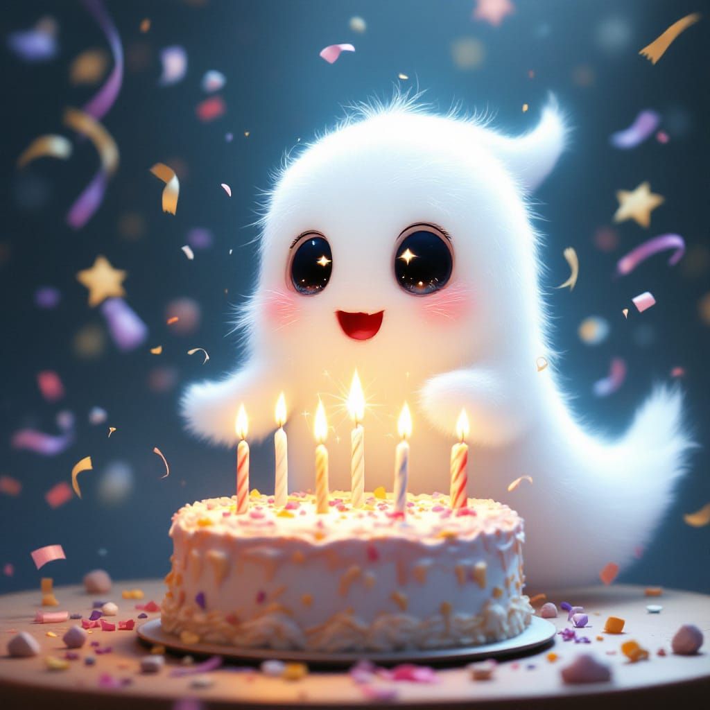 Adorable Fluffy Ghost Blows Out Birthday Candles