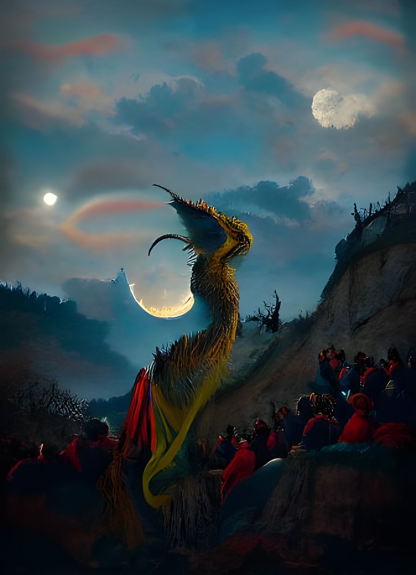 Majestic Dragon Howling at Moon, Artstation Quality