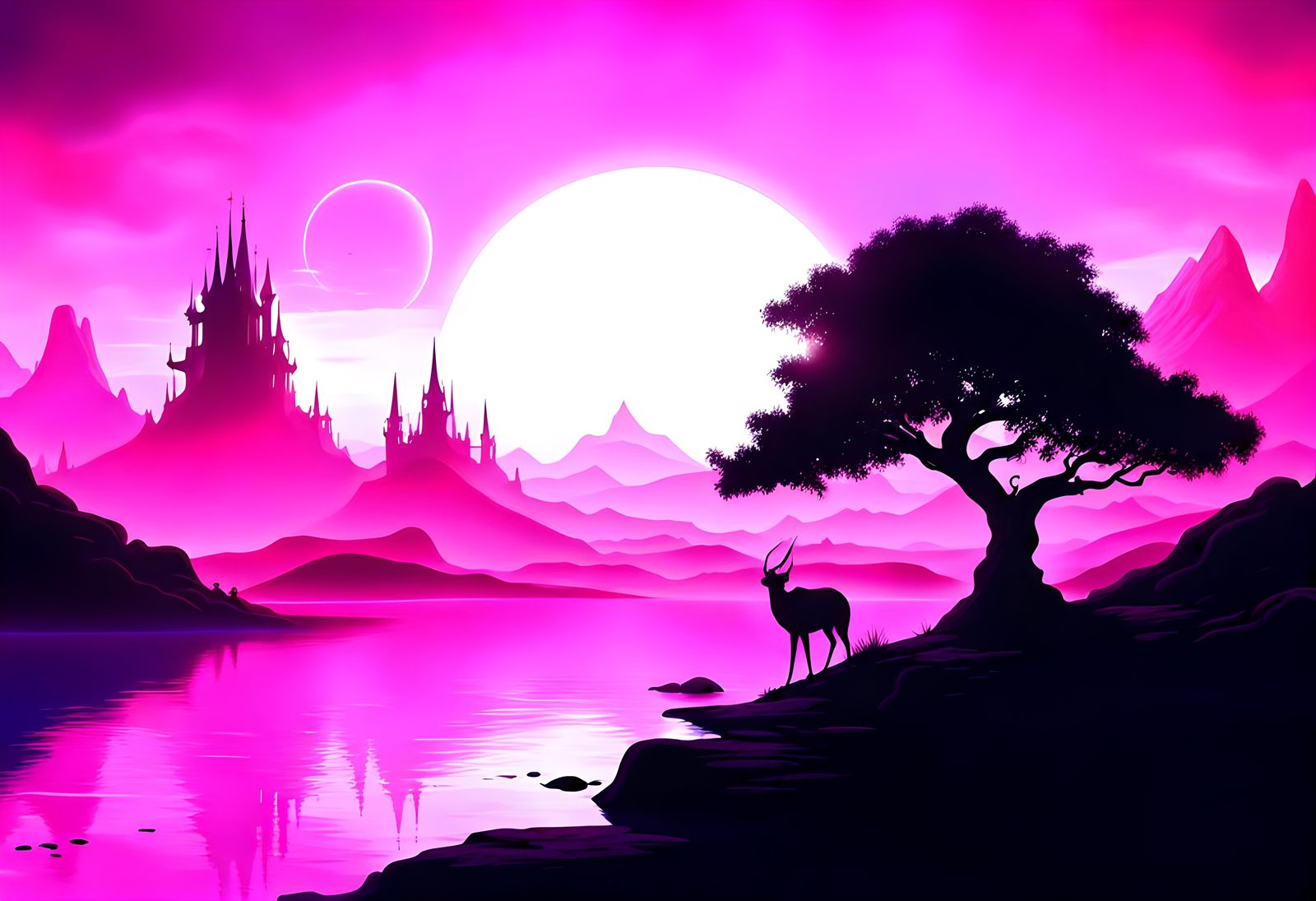 Fantasy landscape, neon silhouette