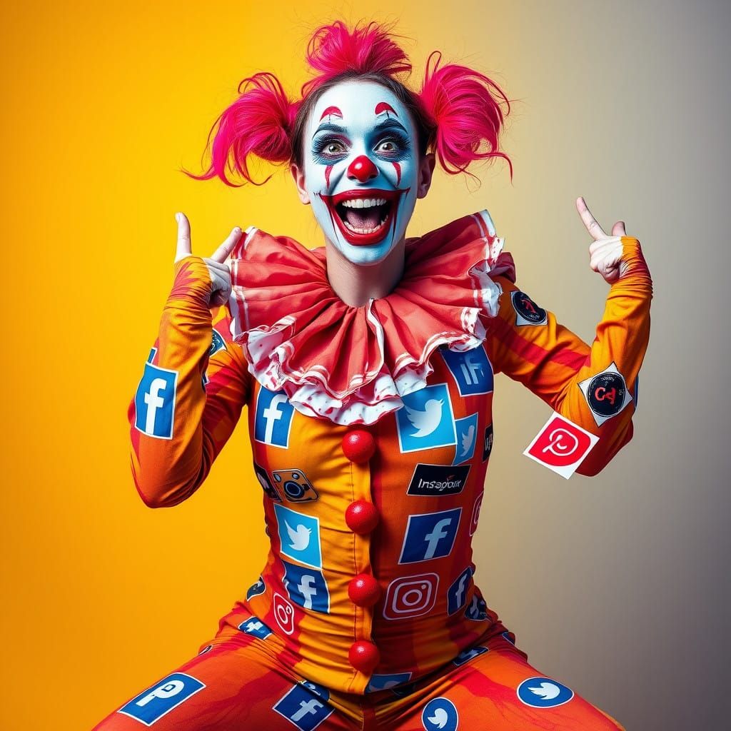 Lady in Frightening Clown Costume Strikes Unsettling Pose