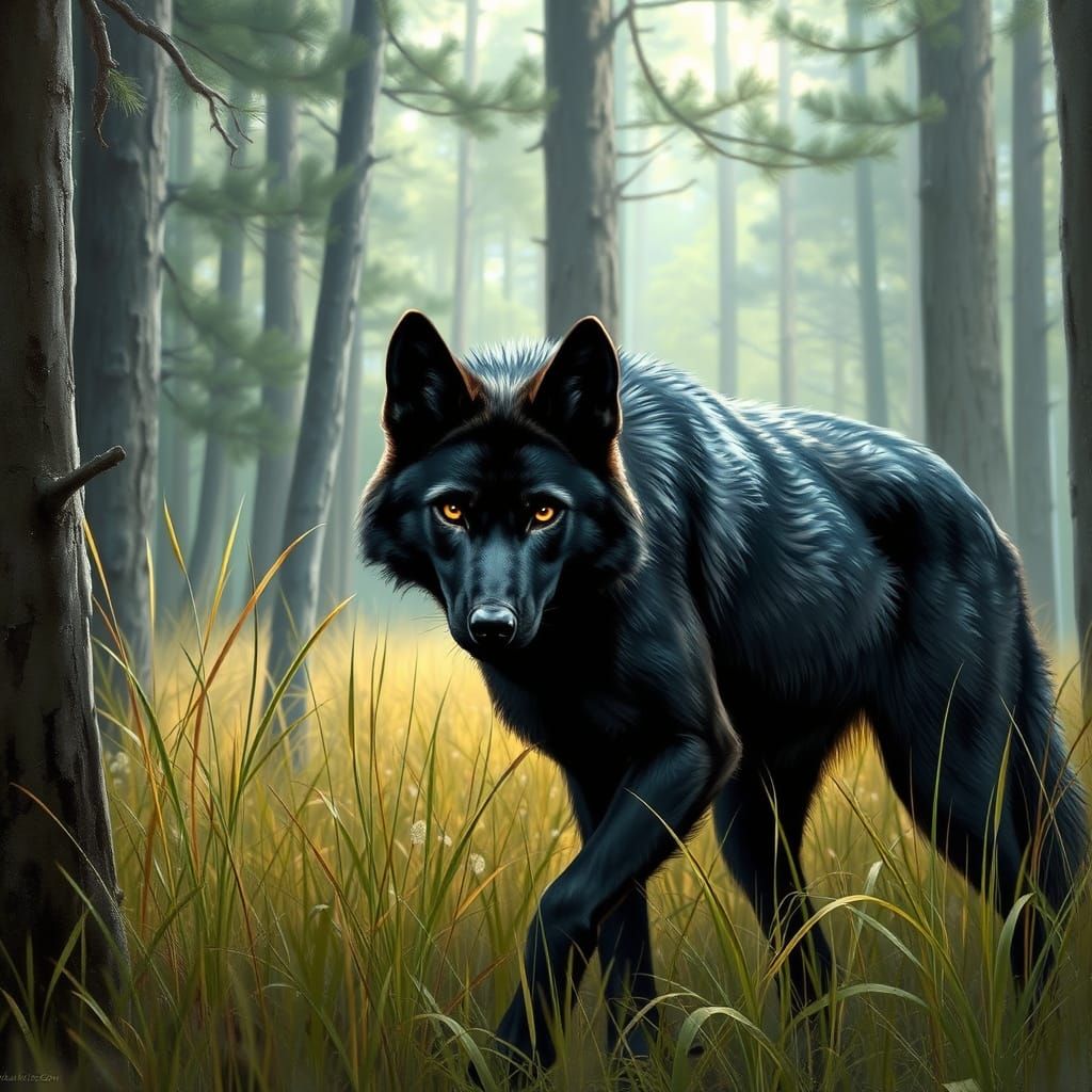 Majestic Florida Wolf in Pine Trees Forest