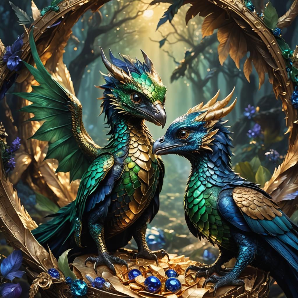 Dragon and Magpie Stare-Down Over Shiny Wrapper