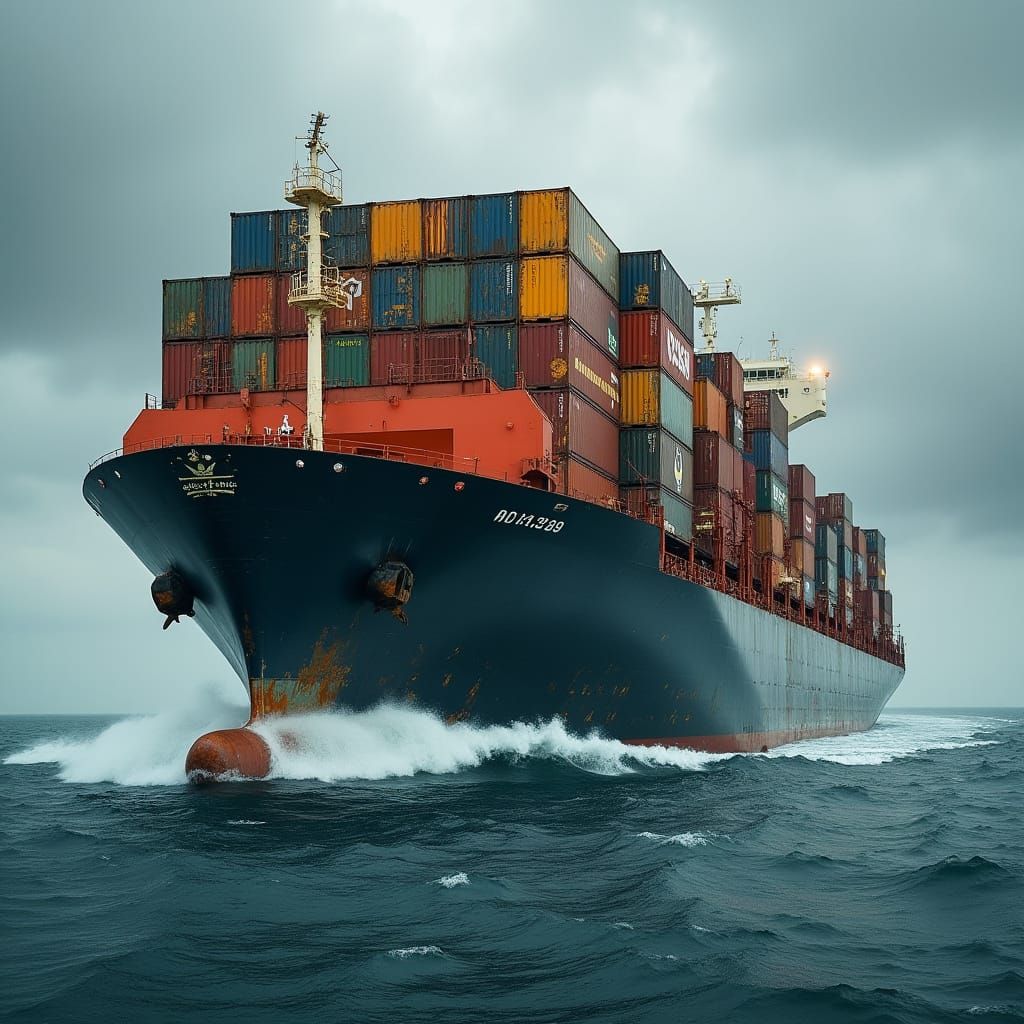 Industrial Landscape of a Cargo Ship in Turbulent Seas