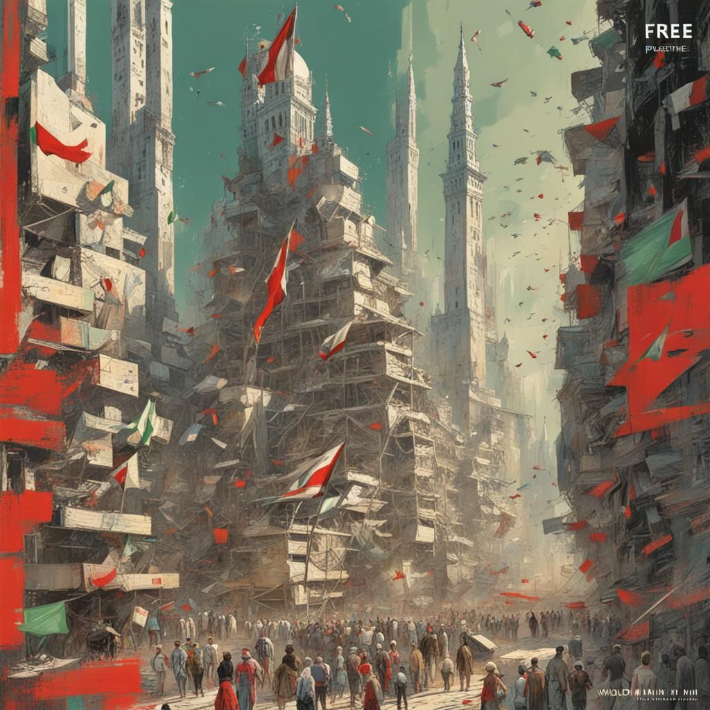 Futuristic Palestine Propaganda Poster with Detailed Illustr...