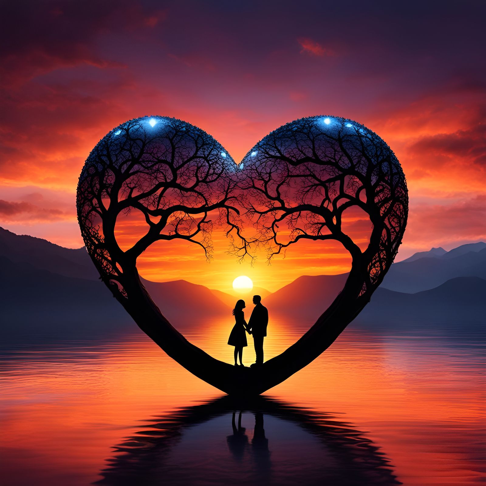 Crystal Heart Sunset: Dreamcore Digital Illustration