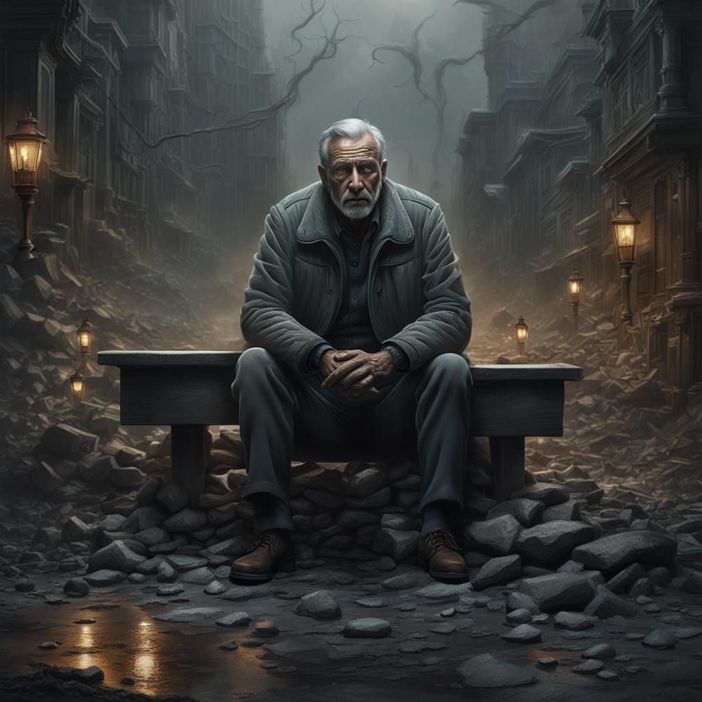 Sorrow: A Man's Isolation in Dark Fantasy Art