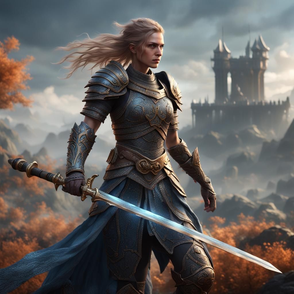 Fantasy Female Warrior with Greatsword in Detailed Art