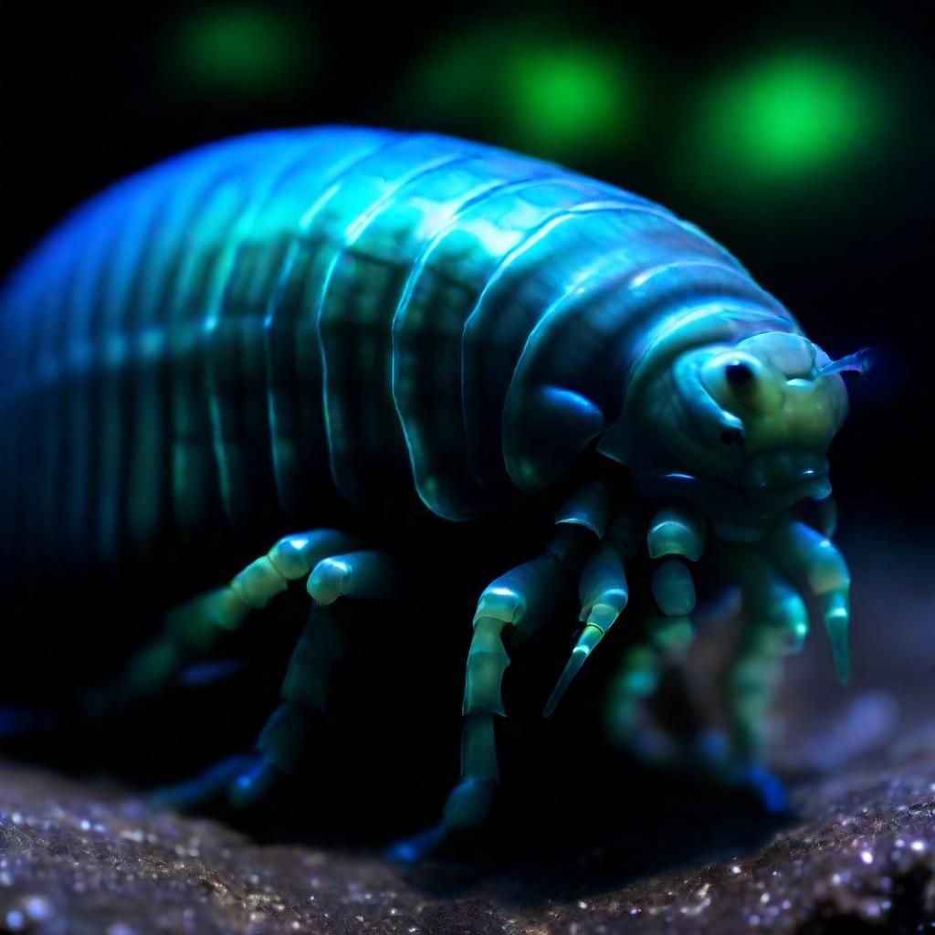 Giant Isopod in Bioluminescent Deep-Sea Macro Shot