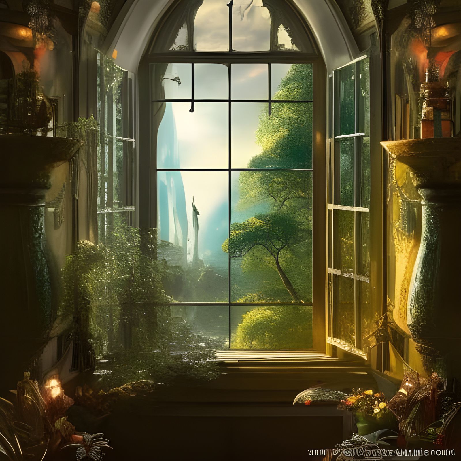 Magical World View Through Window: Digital Matte Painting