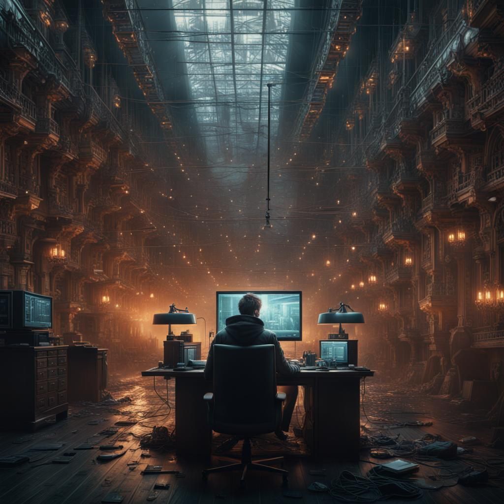 Cinematic Hacker in Detailed Digital Matte Painting