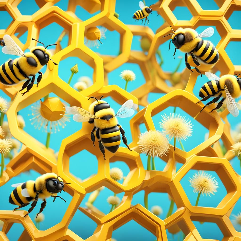 Honey Bees and Hive in 3D Digital Art