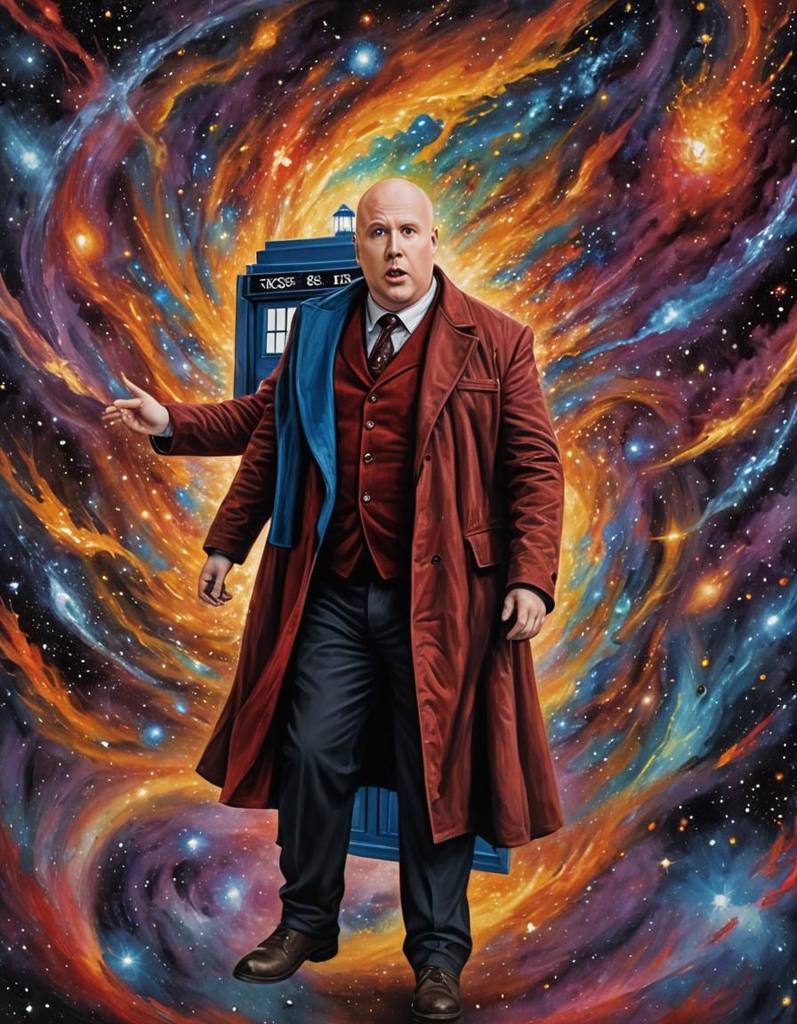 Nardole with TARDIS in Space, Impasto Style