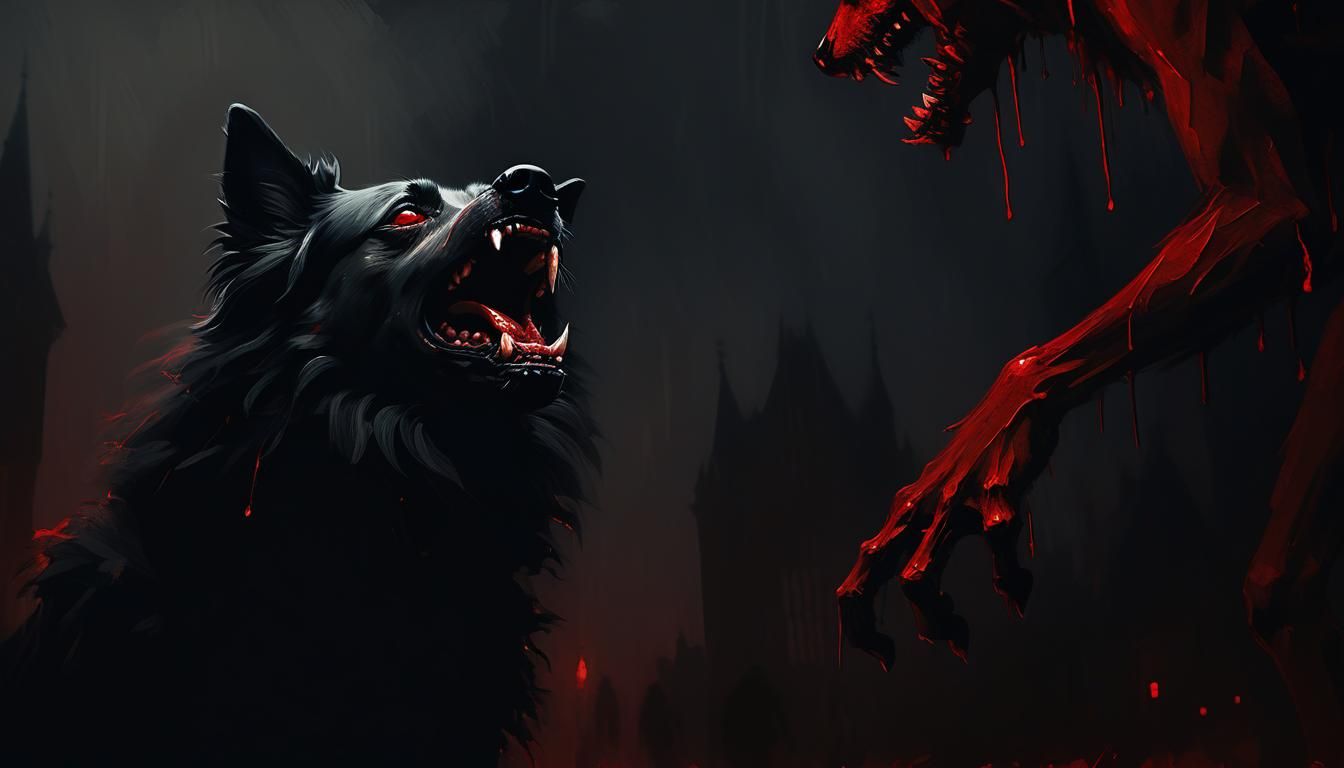 Menacing Canine in Dark Romantic Oil Painting