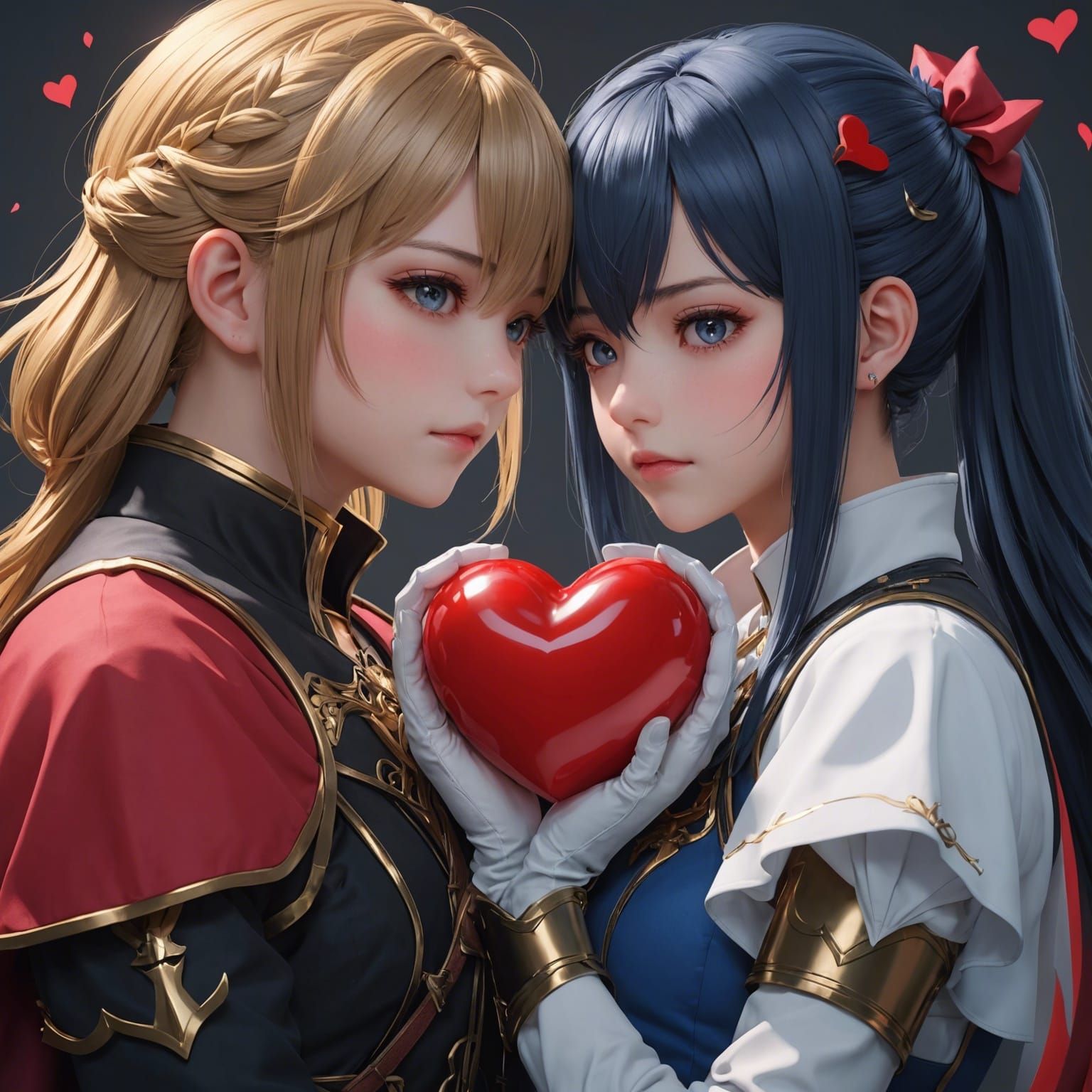 Dual-Color Heart in Detailed 3D Anime Style