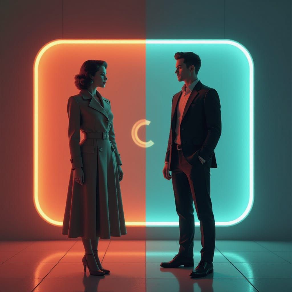 Vintage Meets Future: Split Scene with Modern & Retro Aesthe...