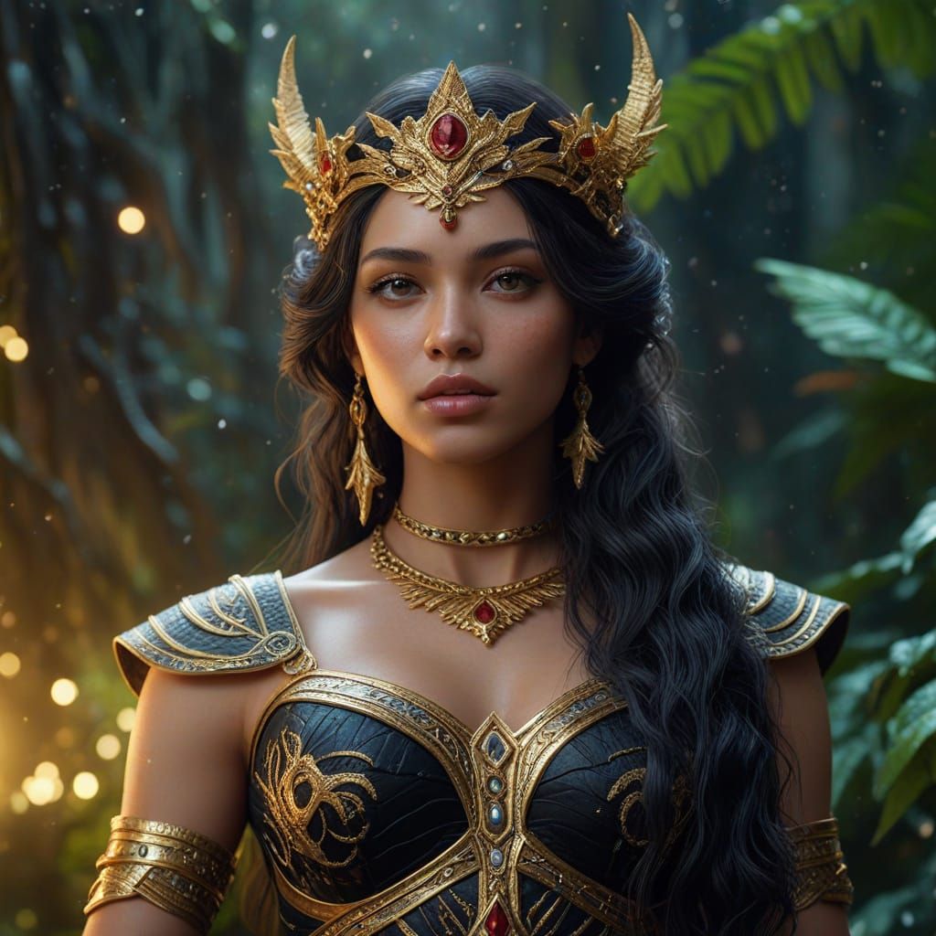 Goddess of Revenge in Starry Rainforest, Oil Painting