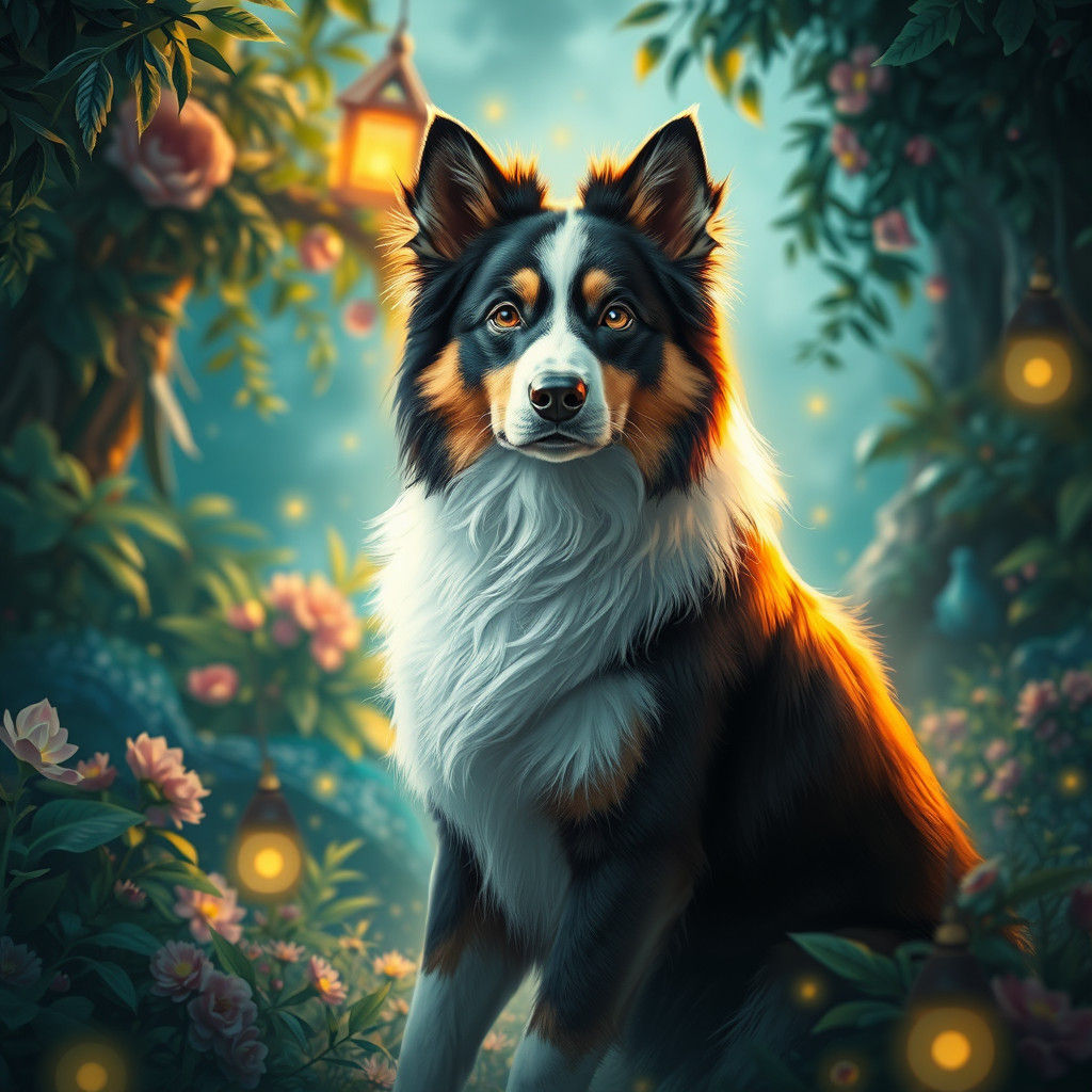 Majestic Australian Shepherd in Dreamlike Fantasy Art