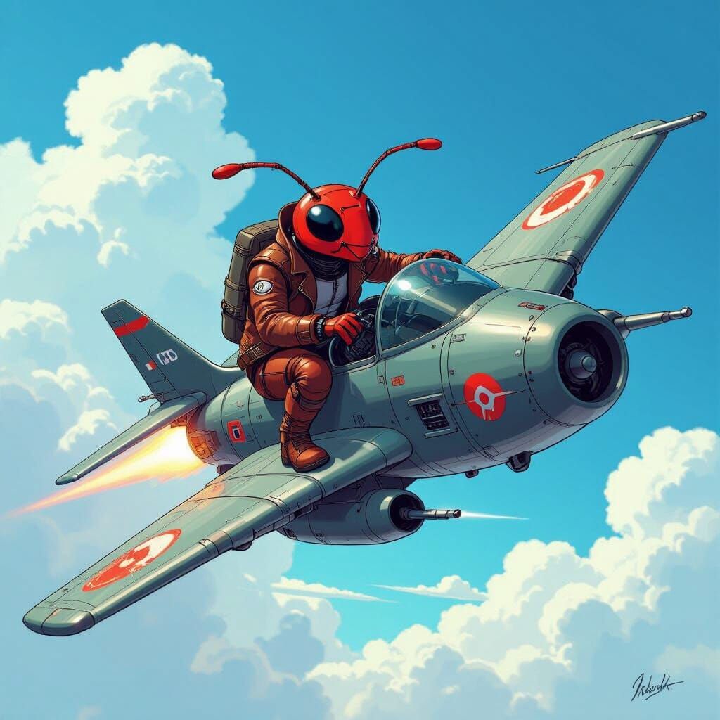 Ant Flies Bombardiro Jet in Comic Book Style