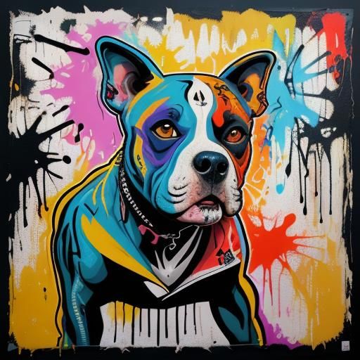 Pitbull Terrier Graffiti Art in Vivid Colors