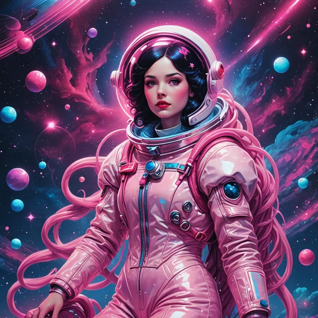 Snow White Space Mermaid in Synthwave Style