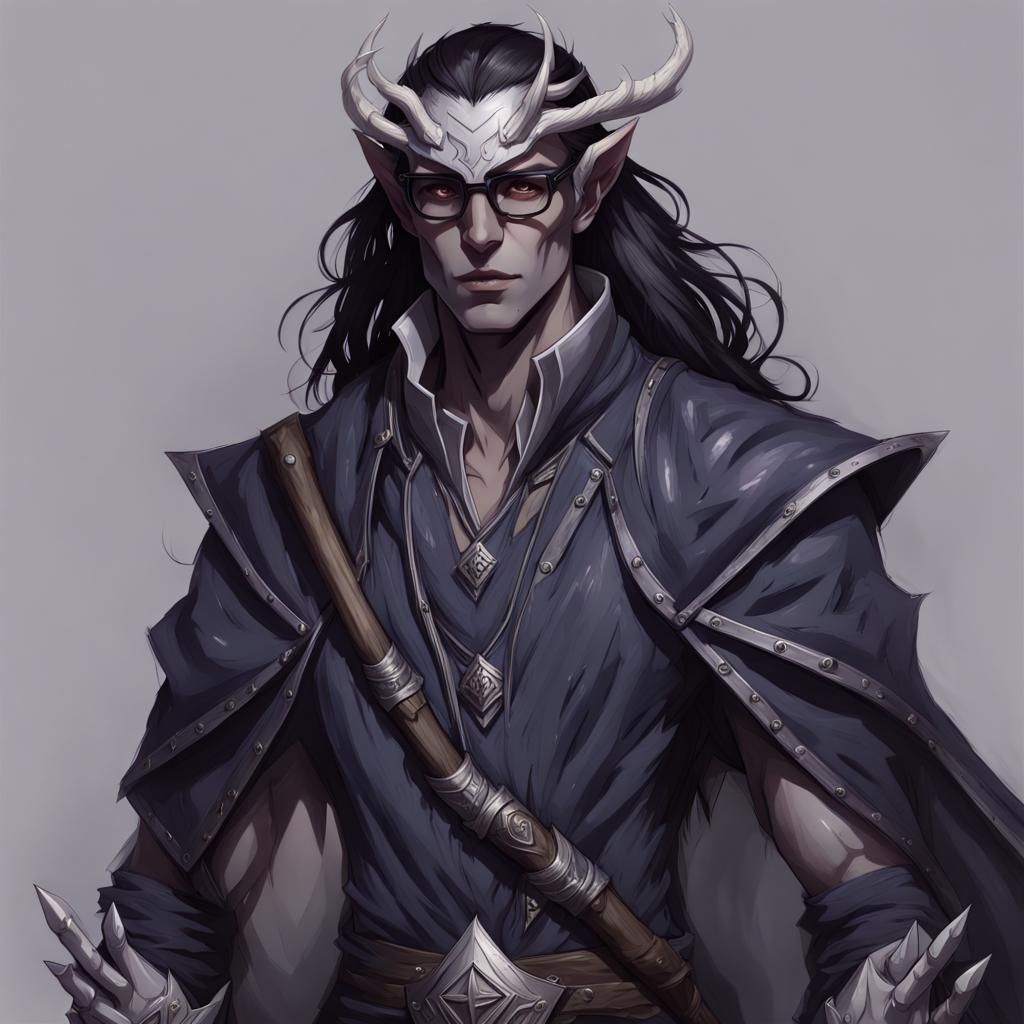 Drow Warlock with Antlers and Glasses