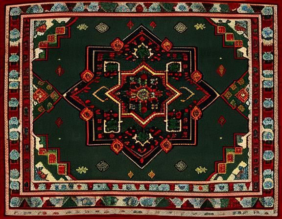Ornate Red Carpet in Old Turkic Style