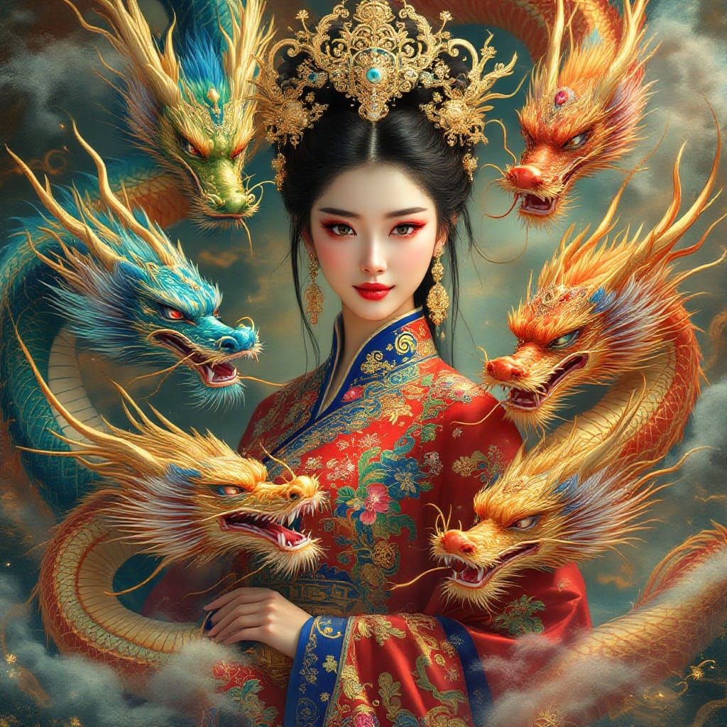 Stunning Chinese Goddess in Qin Dynasty Attire, Surrounded b...