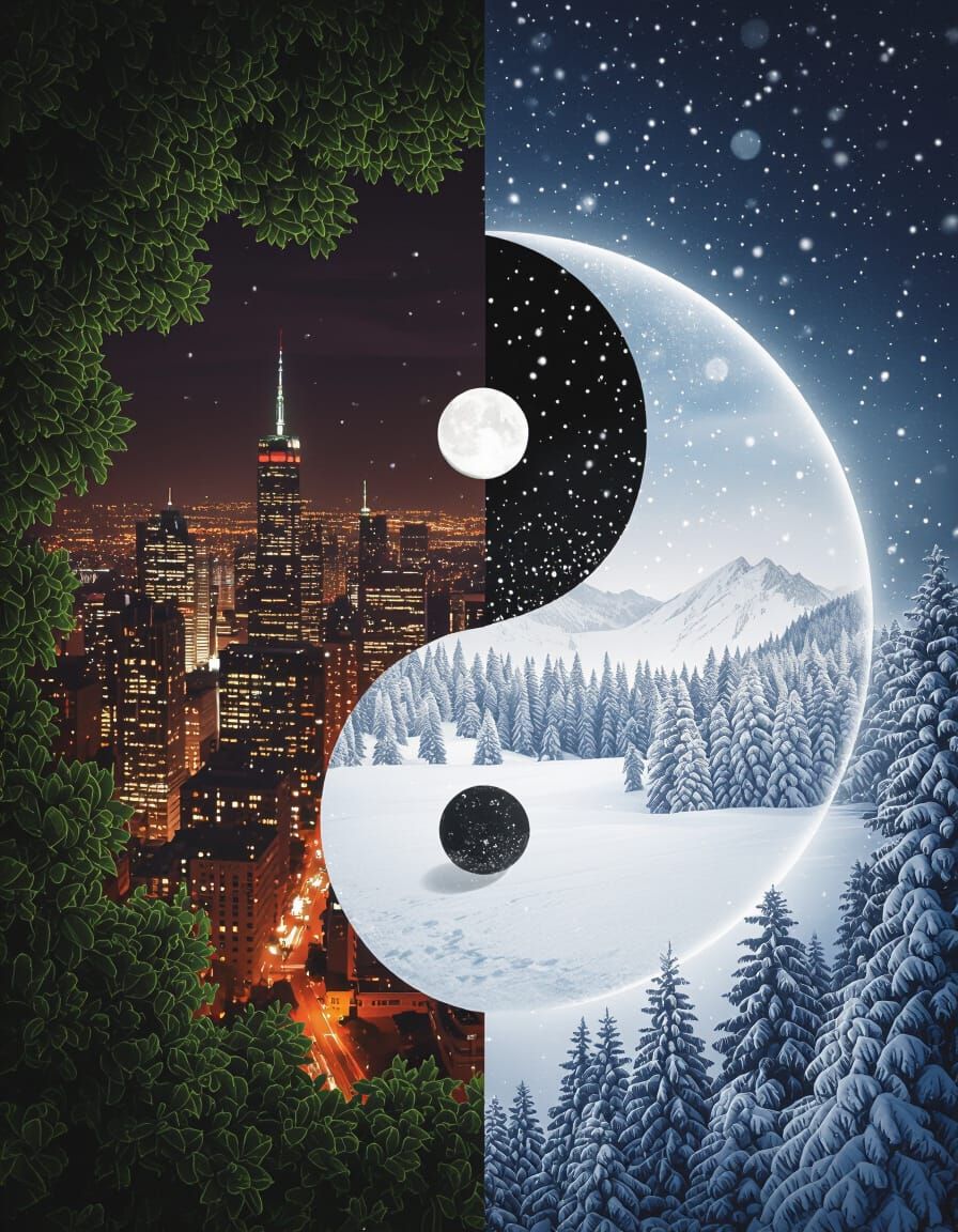 Yin Yang: City Night and Winter Snow