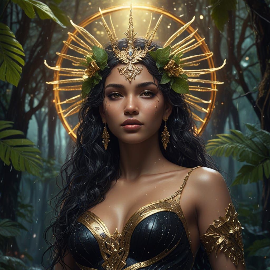 Nemesis, Goddess of Revenge, in Fantasy Rainforest