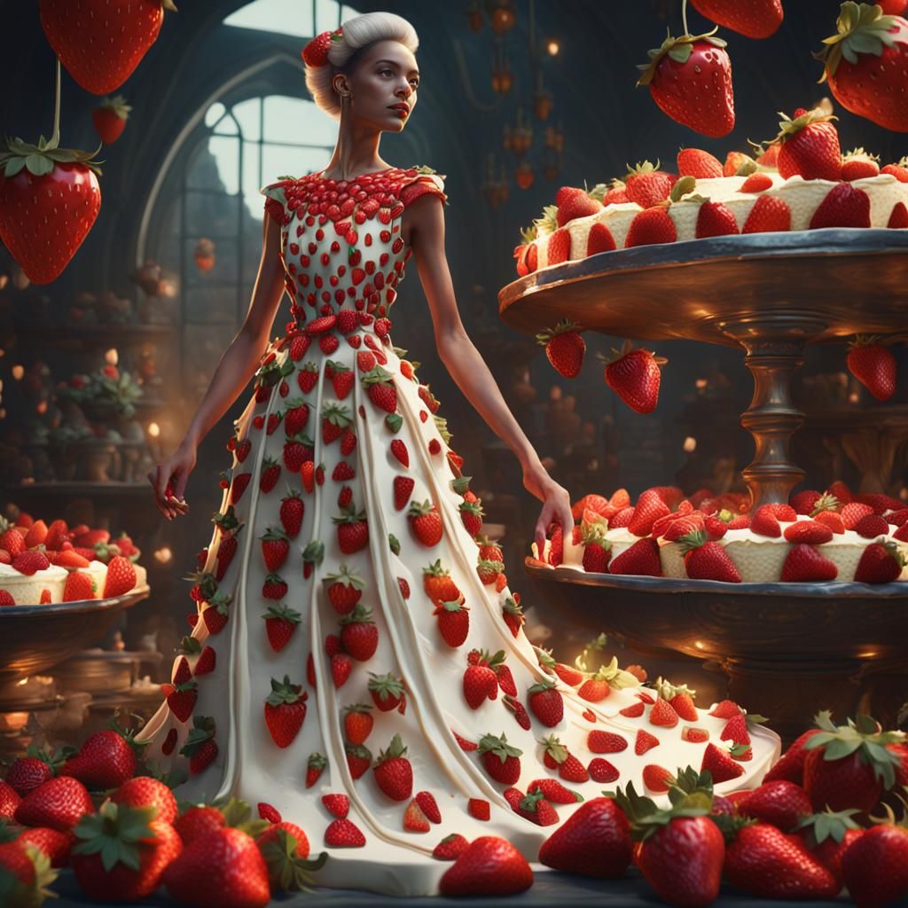 Strawberry Cheesecake Couture: Digital Art in High Resolutio...