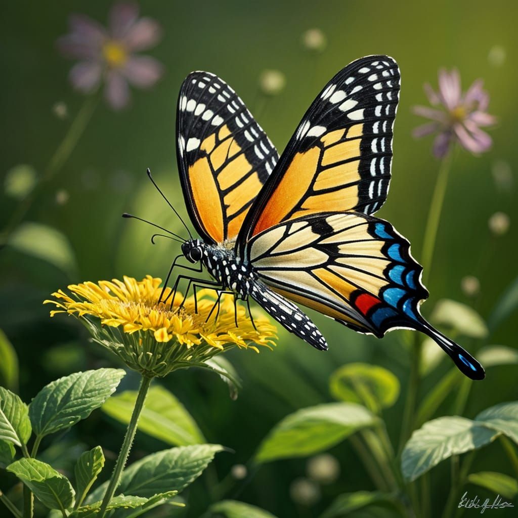 Grass, flowers and a great butterfly
