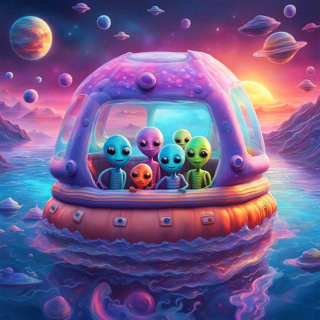 Astral Aliens in Lifeboat at Sunrise