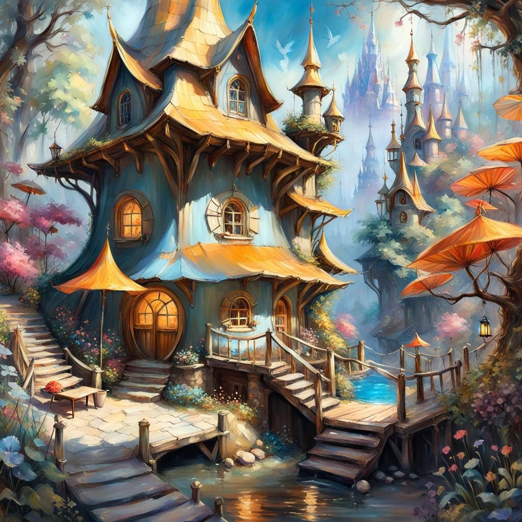Enchanting Fairy Village in Romantic Academic Style