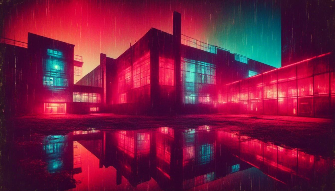 Brutalist City at Night in Mirror's Edge Style