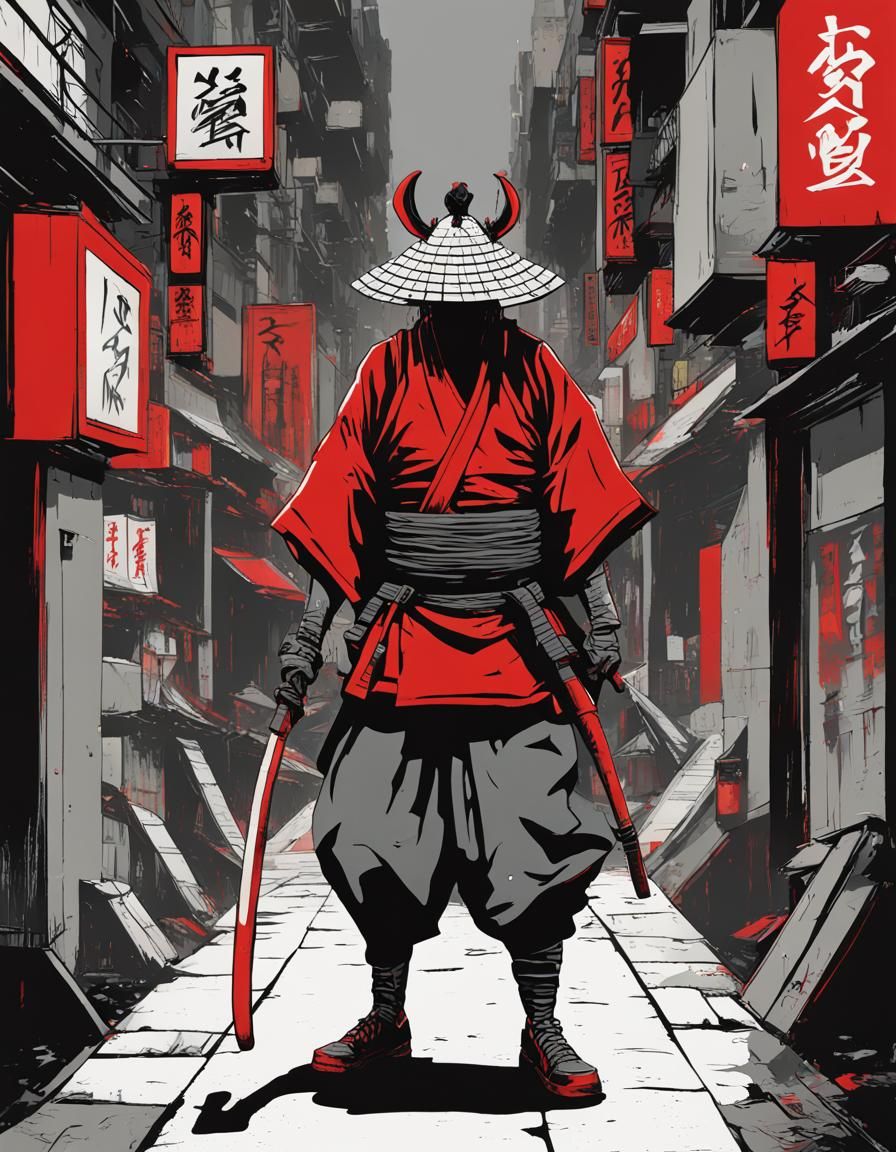 Samurai Warrior in Cyberpunk Underground Scene