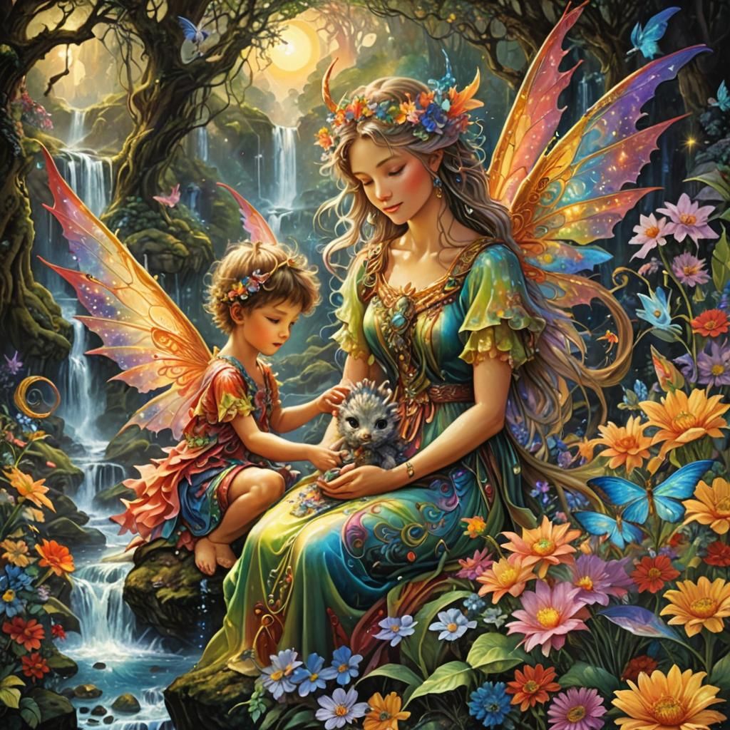 Fairy Mother and Son in Celestial Forest