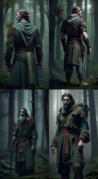 Enigmatic Druid Stands Tall in Mystical Forest