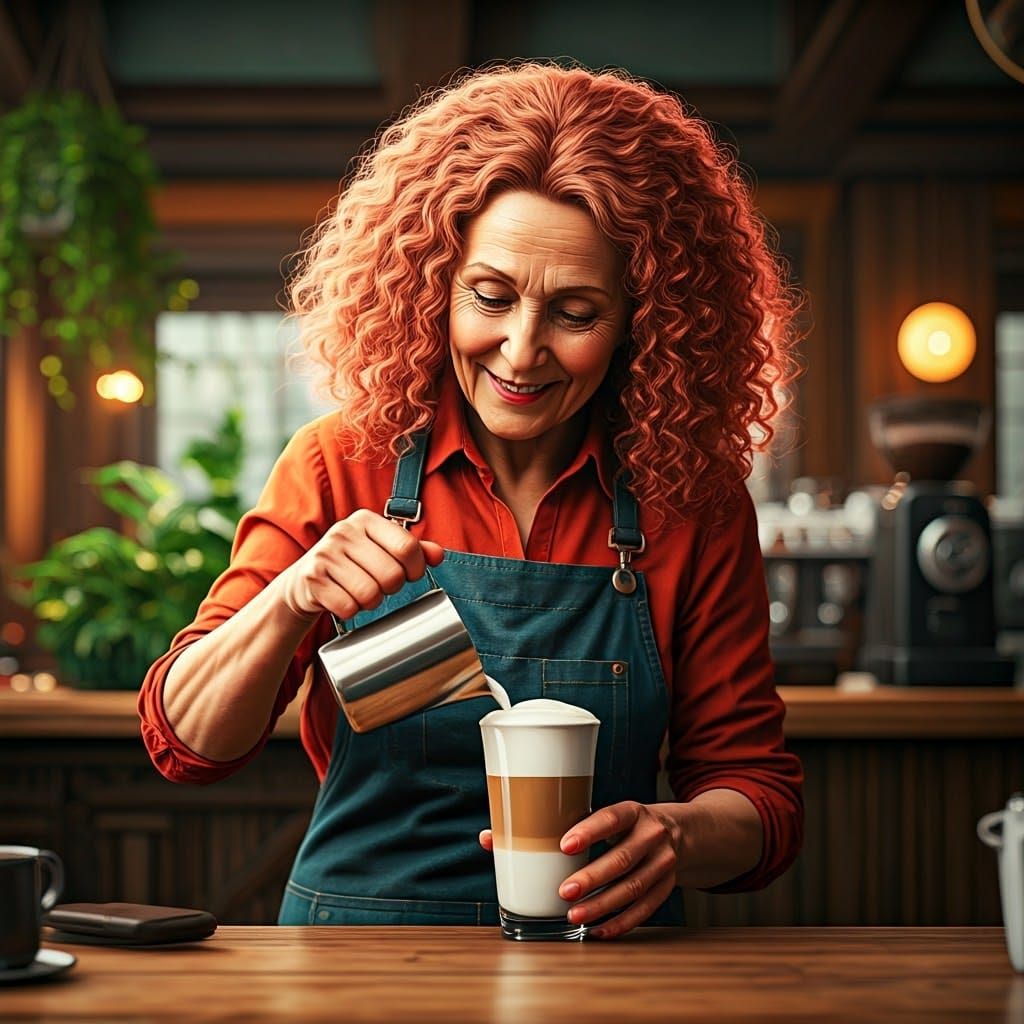 Smiling Barista Creates Latte Art: Matte Painting