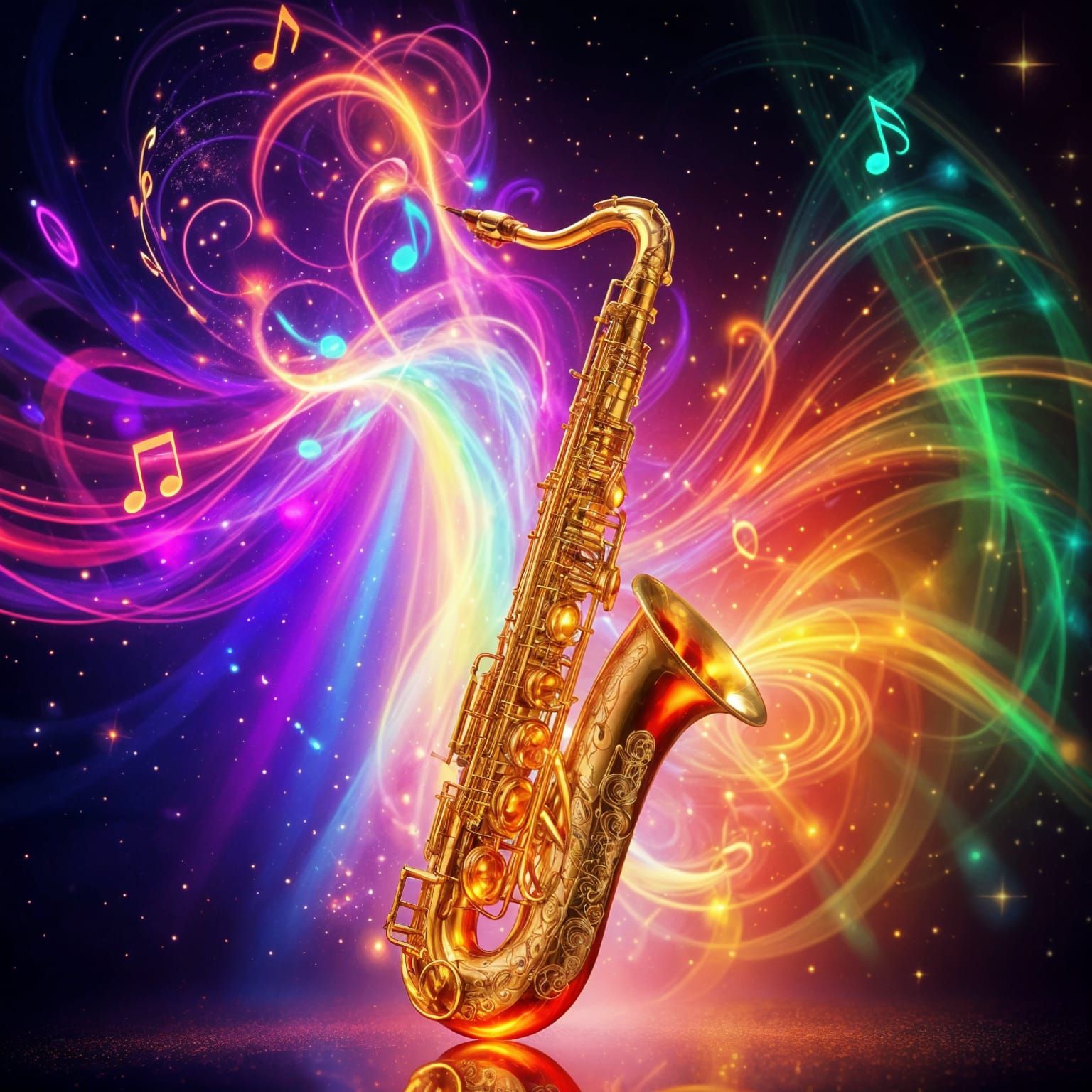 Glowing Saxophone Light Symphony in Fantasy Style