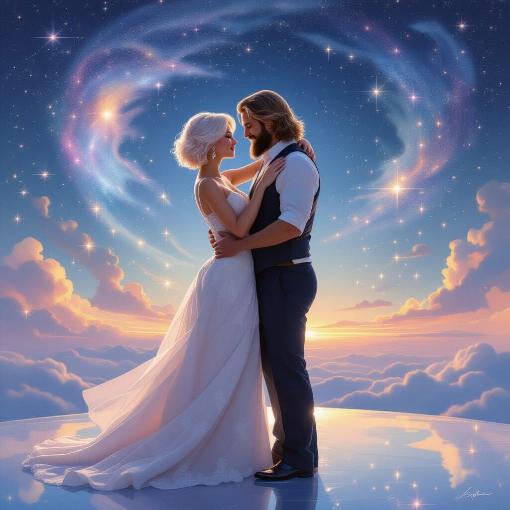 Couple Dancing on the Milky Way in Ethereal Fantasy Style