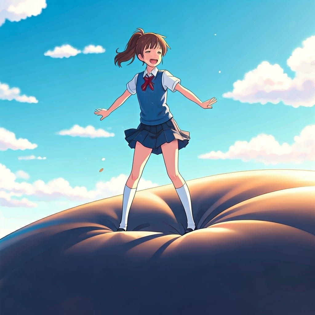 Haru Yoshioka Bouncing, Ghibli-Style Illustration